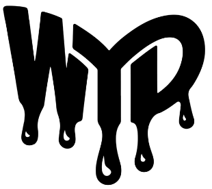 Black 'WYP' logo with dripping effect on a white background